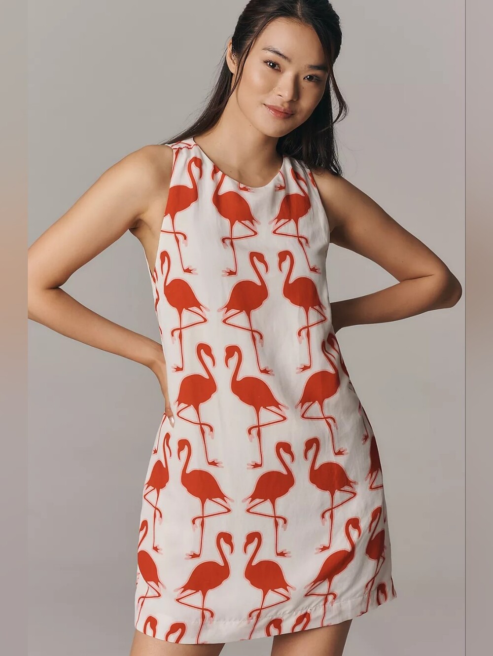 Maeve Sleeveless Linen Blend Printed Shift Mini Dress